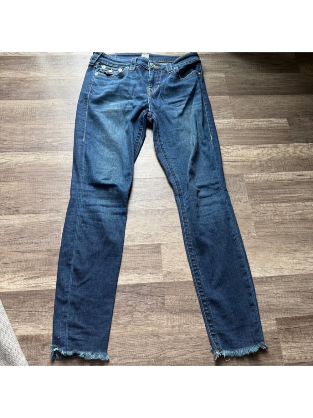 True Religion Womens Distressed Skinny Jeans Blue Size 29 Frayed Hem Denim Pants